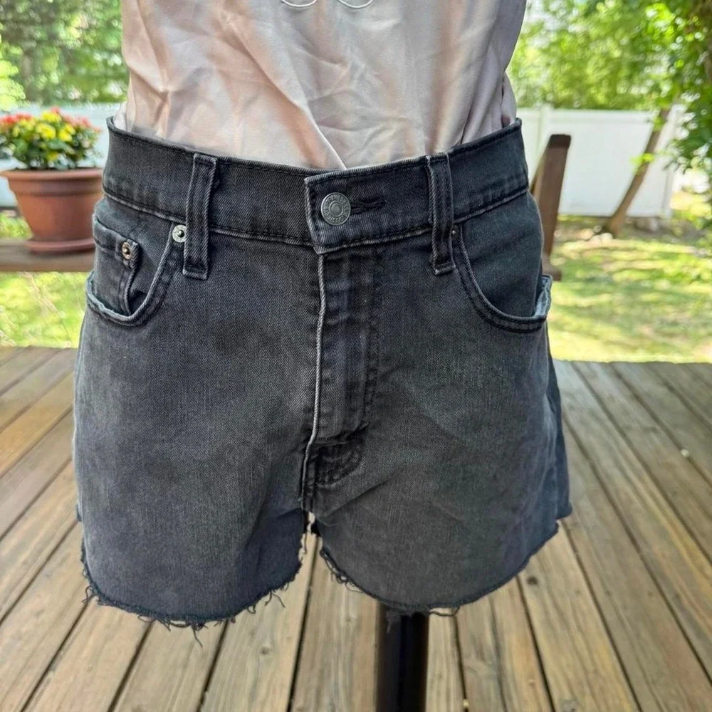 Levis Denim Cut Off Shorts Washed Black Gray Frayed Hem Mens 30